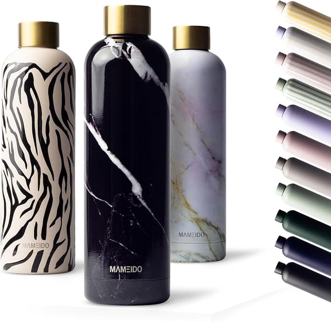 MAMEIDO Gourde Isotherme 1 l, Bouteille Isotherme inox, étanche, sans BPA, conserve le froid à 24h, la chaleur 12h (Black Marble Gold) : Amazon.fr: Cuisine et Maison