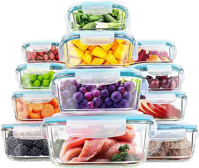KICHLY Boîte Alimentaire Verre 24 Pièces, Micro-Ondes Safe